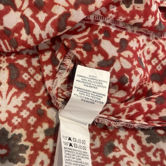 Lucky Brand Blouse Womens Large Embroidered Pintuck Peasant Red Floral Boho - Picture 5 of 8
